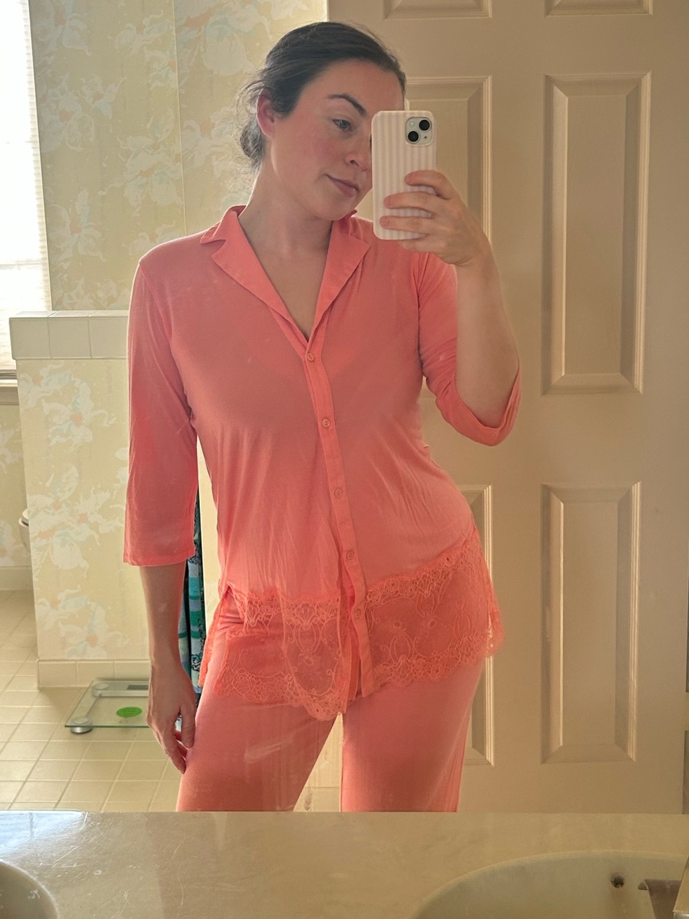 La Perla Women's Coral Lace-Trim Pajama Set 100% Modal